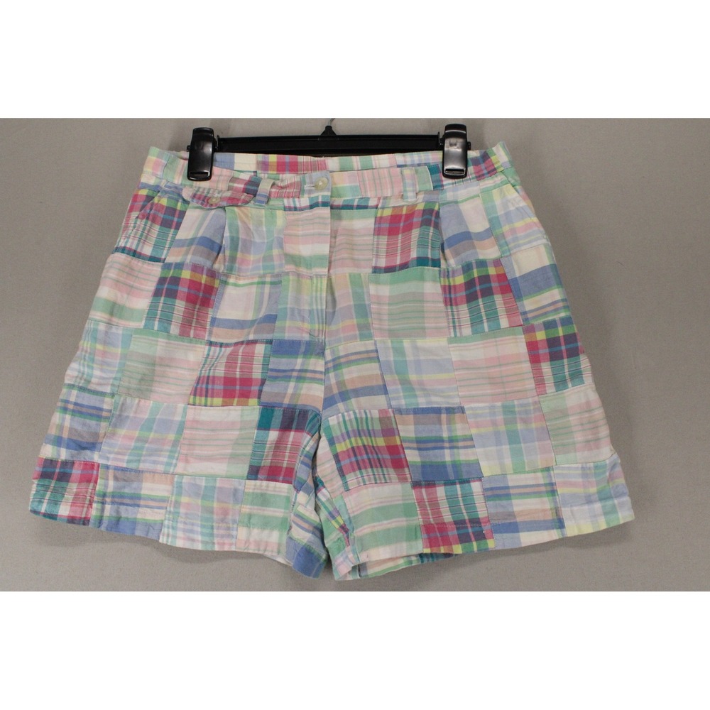 Lauren Ralph Lauren Patchwork Madras Plaid Shorts Women 12P Pastel Cotton Preppy